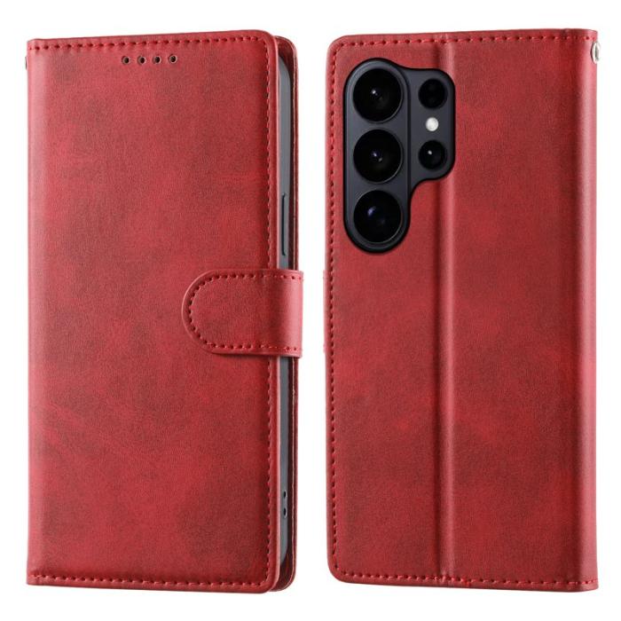 OEM - Samsung Galaxy S26 Ultra Fodral Ställ Äkta Läder Flip - Röd