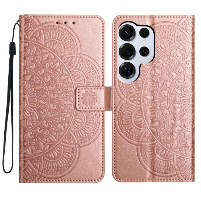 OEM - Samsung Galaxy S26 Ultra Skal Äkta Läder Mandala Mönster - Roséguld