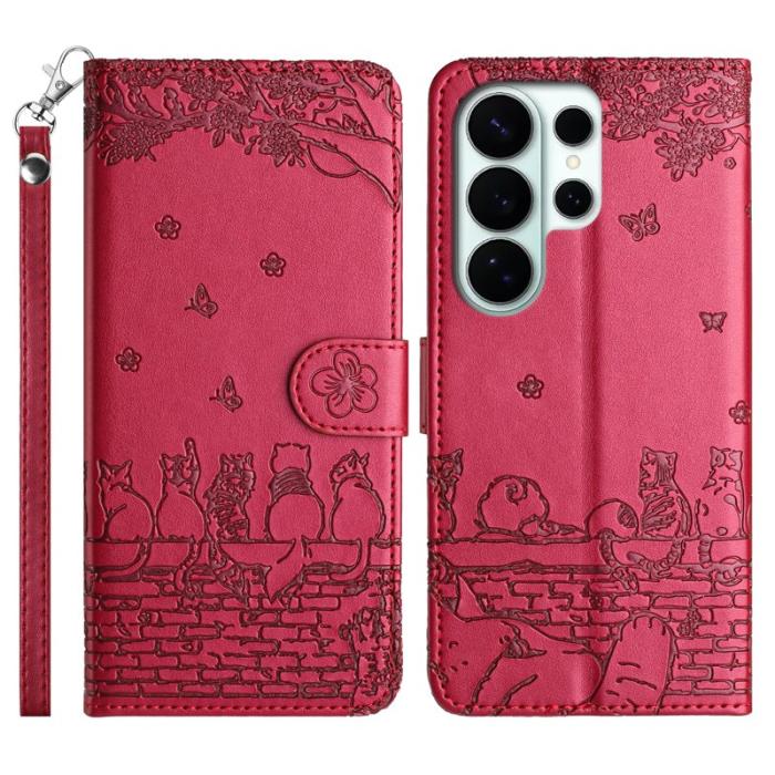 OEM - Samsung Galaxy S26 Ultra Skal Äkta Läder Med Handledsrem - Röd