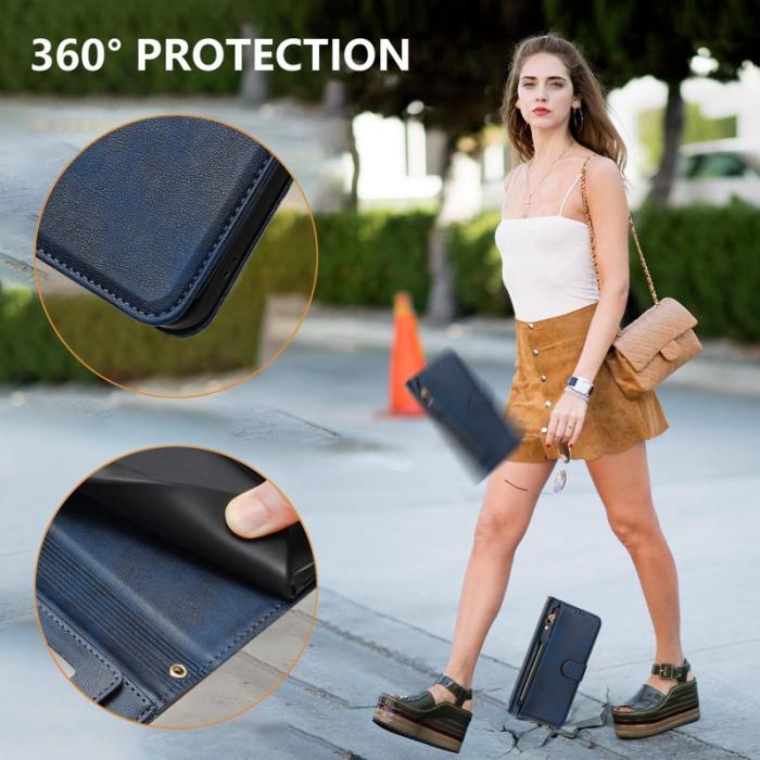 OEM - Samsung Galaxy S26 Ultra Skal Fodral Med Dragkedja Äkta Läder - Blå