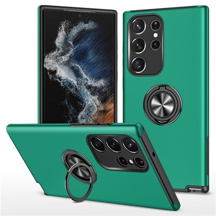 OEM - Samsung Galaxy S26 Ultra Skal Plast Med Rotera Ringhållare - Svartgrön
