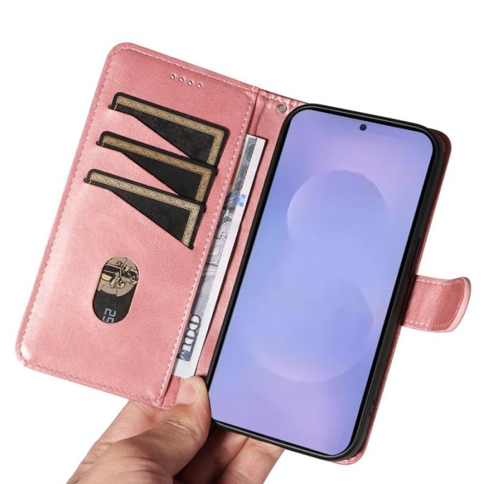 OEM - T-Shape Samsung Galaxy S26 Plus Fodral Äkta Läder Ställ - Roséguld