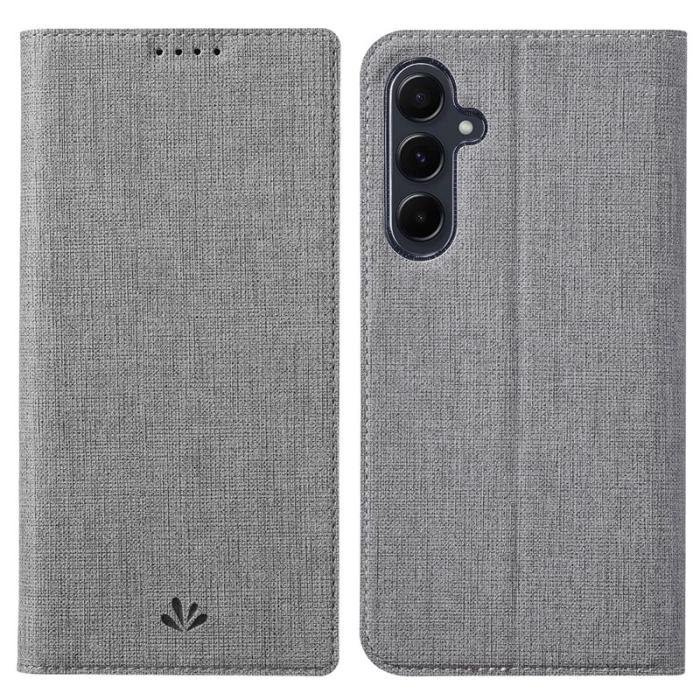 VILI - VILI Samsung Galaxy A35 5G Skal Flip Stöttåligt Konstläder - Grå