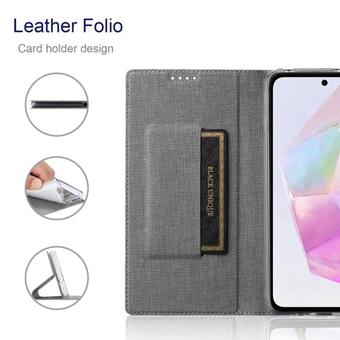 VILI - VILI Samsung Galaxy A35 5G Skal Flip Stöttåligt Konstläder - Grå