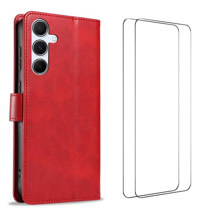 WANLONFENG - WANLONFENG Samsung Galaxy A35 5G Skal Äkta Läder WN Serie - Röd