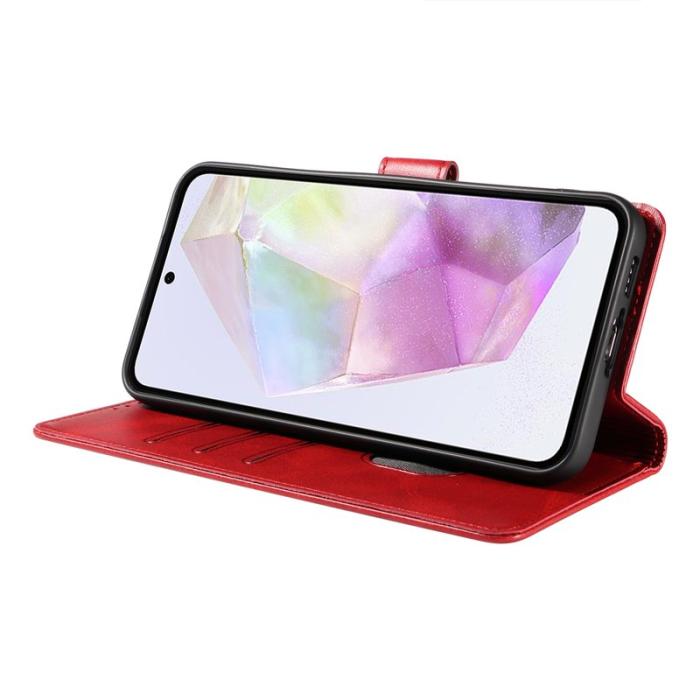 WANLONFENG - WANLONFENG Samsung Galaxy A35 5G Skal Äkta Läder WN Serie - Röd