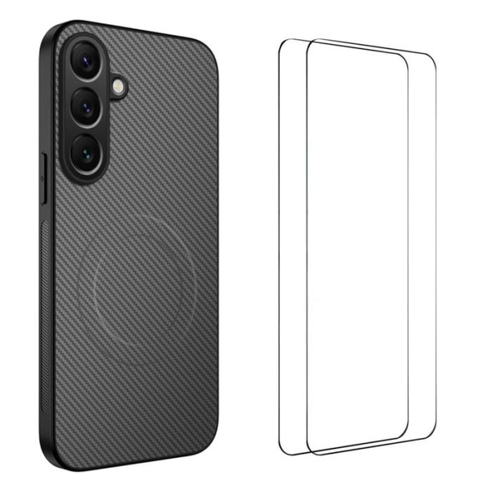 WANLONFENG - WANLONFENG Samsung Galaxy A35 5G Skal Kolfiber Textur Plast - Grå