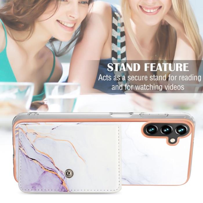 OEM - YB Leather Samsung Galaxy A35 5G Skal IMD Mönster Konstläder - Vit Lila