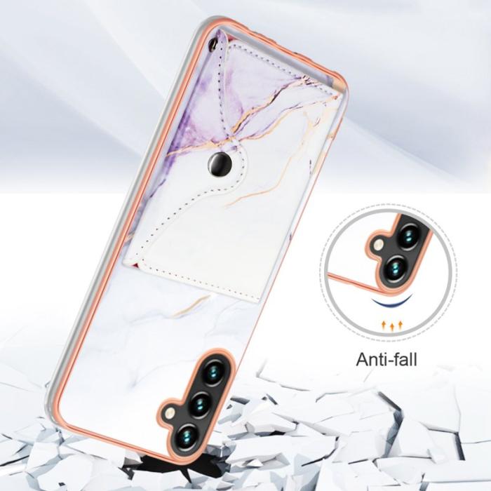 OEM - YB Leather Samsung Galaxy A35 5G Skal IMD Mönster Konstläder - Vit Lila