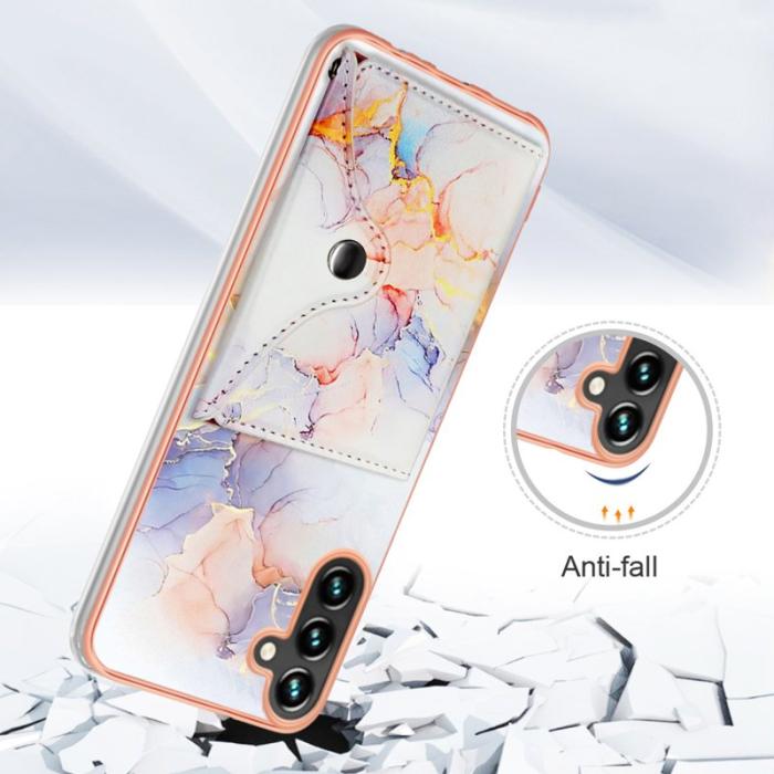 OEM - YB Leather Samsung Galaxy A35 5G Skal IMD Mönster Läder+TPU - 004 Marmor Vit