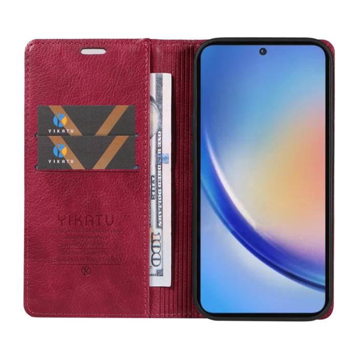 YIKATU - YIKATU Samsung Galaxy A35 5G Fodral PU Läder - Vinröd