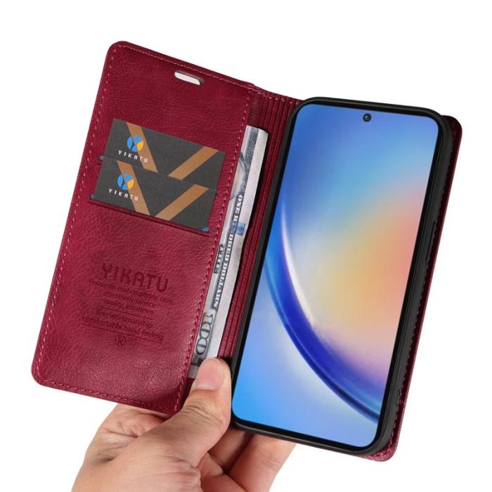 YIKATU - YIKATU Samsung Galaxy A35 5G Fodral PU Läder - Vinröd
