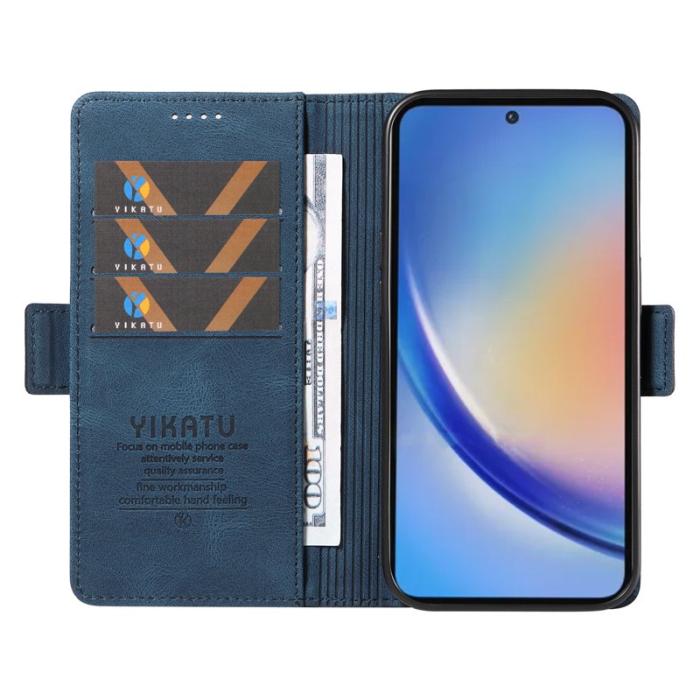 YIKATU - YIKATU Samsung Galaxy A35 5G Skal Konstläder Ställ - Blå
