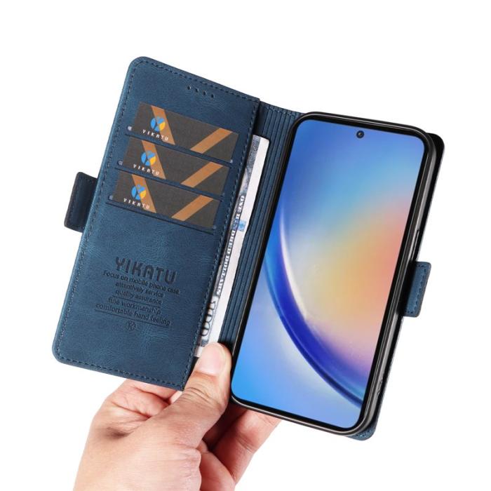 YIKATU - YIKATU Samsung Galaxy A35 5G Skal Konstläder Ställ - Blå