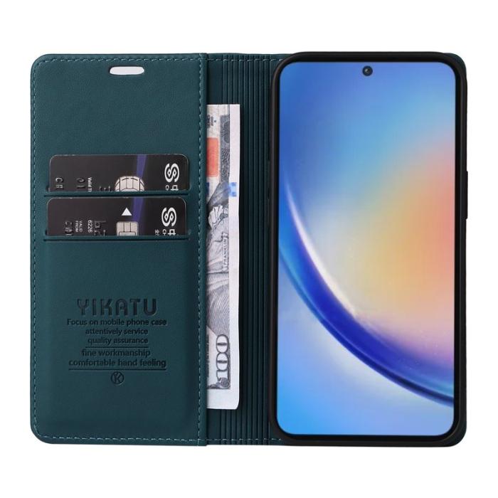 YIKATU - YIKATU Samsung Galaxy A35 5G Skal Magnetisk Stängning Äkta Läder - Grön