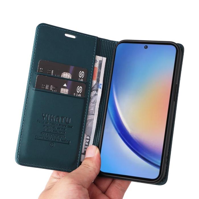 YIKATU - YIKATU Samsung Galaxy A35 5G Skal Magnetisk Stängning Äkta Läder - Grön