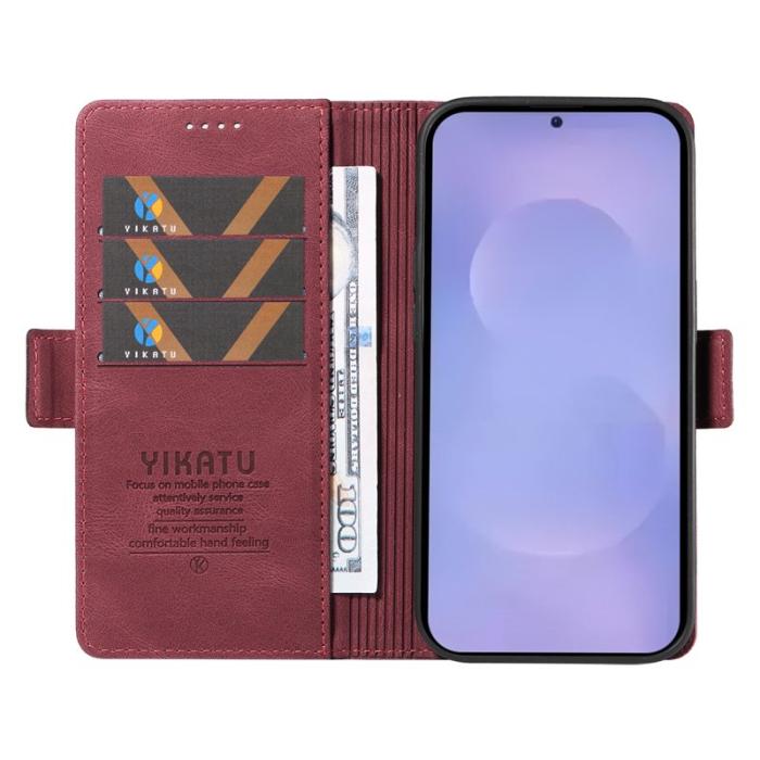 YIKATU - YIKATU Samsung Galaxy S26 Plus Fodral Äkta Läder - Vinröd