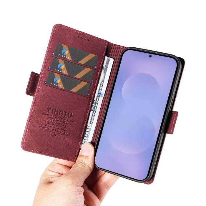 YIKATU - YIKATU Samsung Galaxy S26 Plus Fodral Äkta Läder - Vinröd