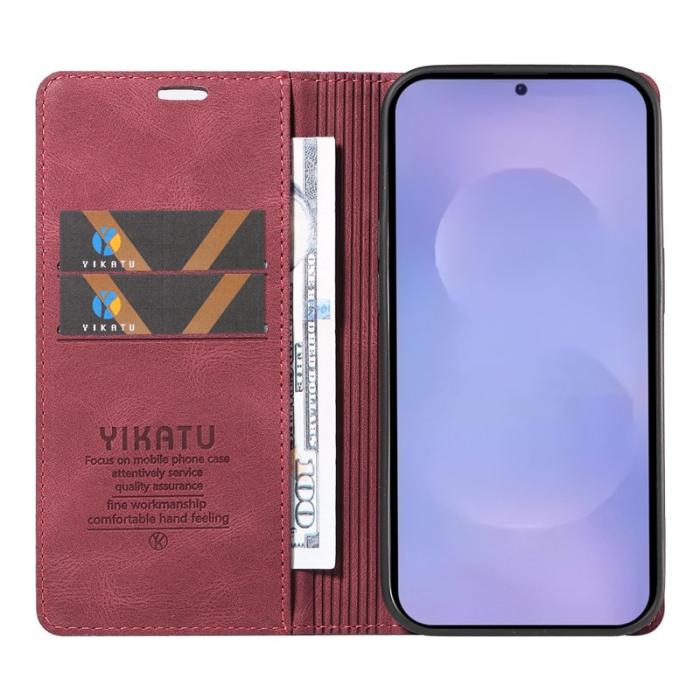 YIKATU - YIKATU Samsung Galaxy S26 / S26 Pro Fodral Äkta Läder - Vinröd