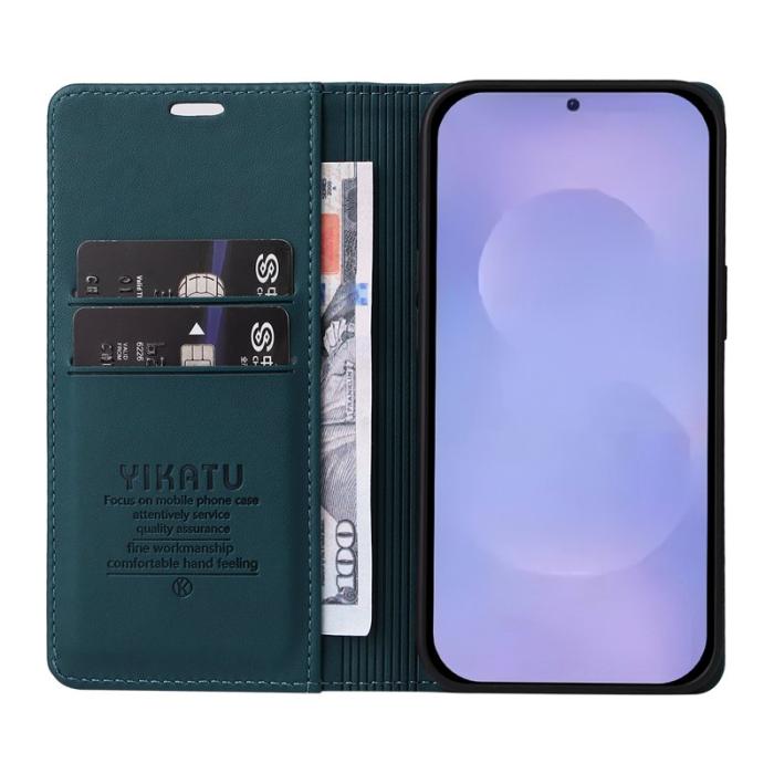 YIKATU - YIKATU Samsung Galaxy S26 Plus Skal Konstläder Magnetisk Stängning - Grön