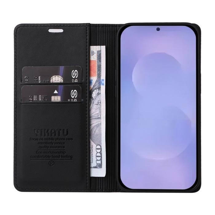 YIKATU - YIKATU Samsung Galaxy S26 Plus Skal Konstläder Magnetisk Stängning - Svart
