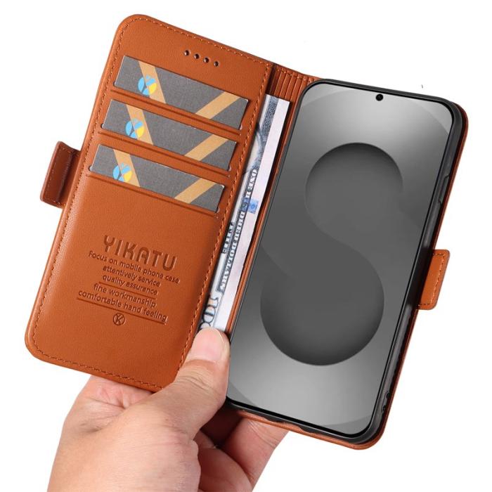 YIKATU - YIKATU Samsung Galaxy S26 Ultra Fodral Äkta Läder Ställ - Brun