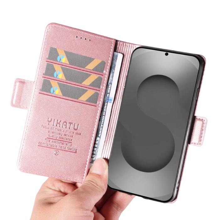 YIKATU - YIKATU Samsung Galaxy S26 Ultra Fodral Äkta Läder Ställ - Roséguld