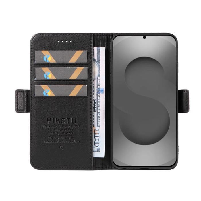 YIKATU - YIKATU Samsung Galaxy S26 Ultra Fodral Äkta Läder Ställ - Svart