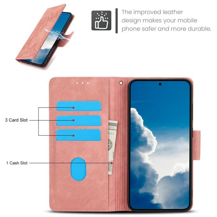 OEM - Plånboksfodral för Samsung Galaxy S26 Äkta läder Blommor - Rosa