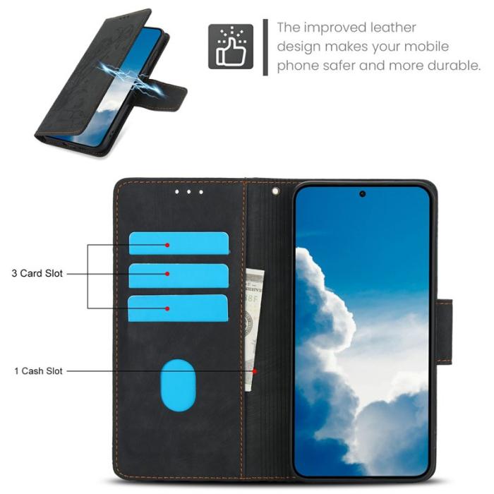 OEM - Plånboksfodral för Samsung Galaxy S26 Äkta läder Blommor - Svart