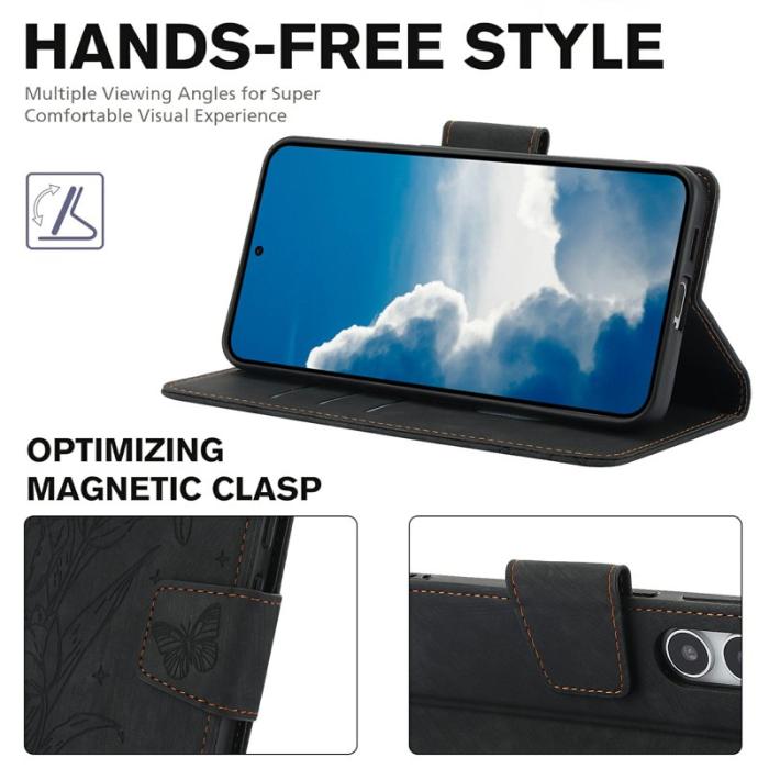 OEM - Plånboksfodral för Samsung Galaxy S26 Äkta läder Blommor - Svart