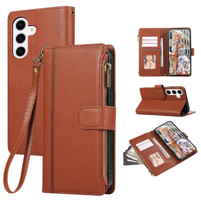 OEM - Mobilfodral för Samsung Galaxy S26 Äkta läder Flera kortfack - Brun