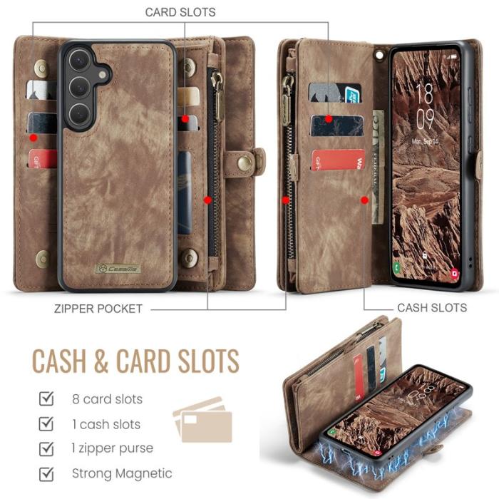 Caseme - CaseMe Plånboksfodral för Samsung Galaxy S26 Äkta läder med avtagbar rem - Brun