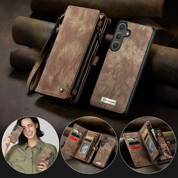 Caseme - CaseMe Plånboksfodral för Samsung Galaxy S26 Äkta läder med avtagbar rem - Brun