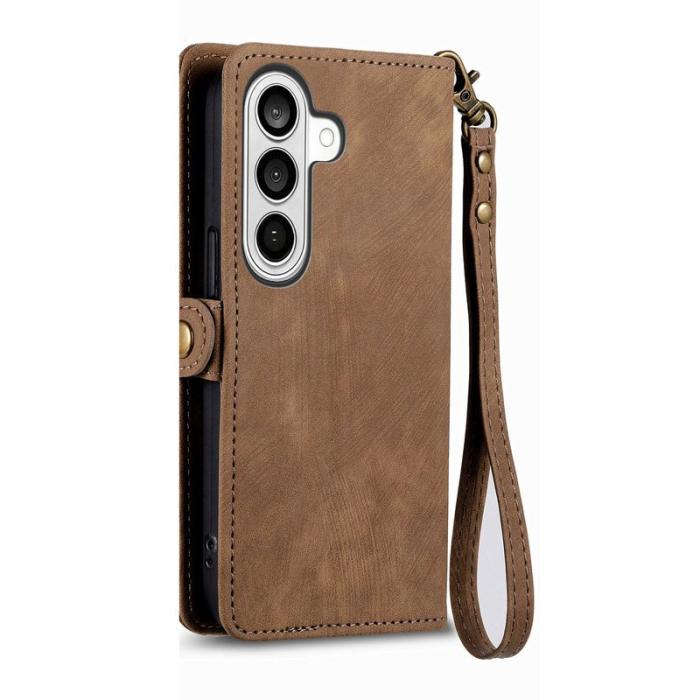 OEM - Plånboksfodral för Samsung Galaxy S26 Äkta läder med dragkedja - Brun