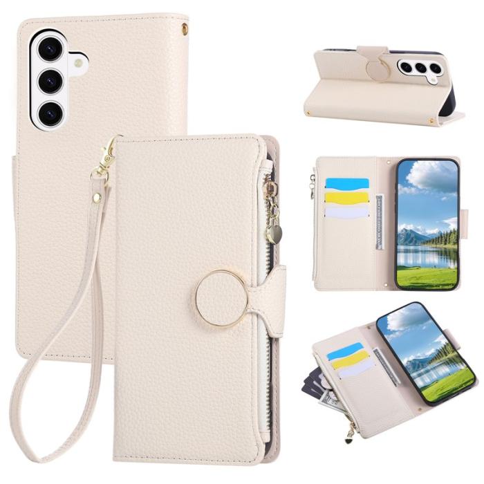 OEM - Plånboksfodral för Samsung Galaxy S26 Konstläder med handledsrem - Beige