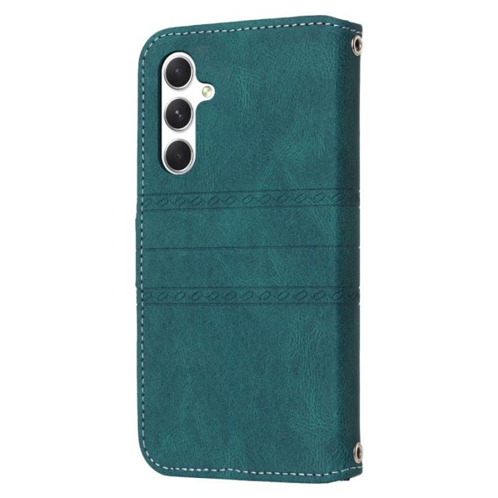 OEM - Plånboksfodral för Samsung Galaxy S26 Äkta läder med handledsrem - Svartgrön