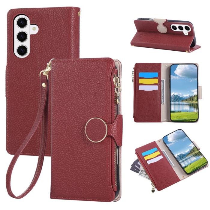 OEM - Plånboksfodral för Samsung Galaxy S26 Konstläder med handledsrem - Vinröd