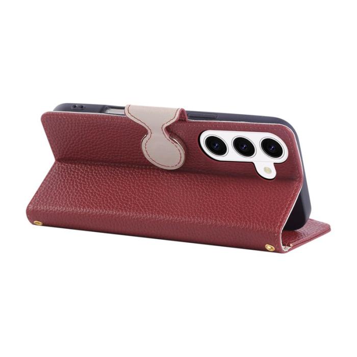OEM - Plånboksfodral för Samsung Galaxy S26 Konstläder med handledsrem - Vinröd