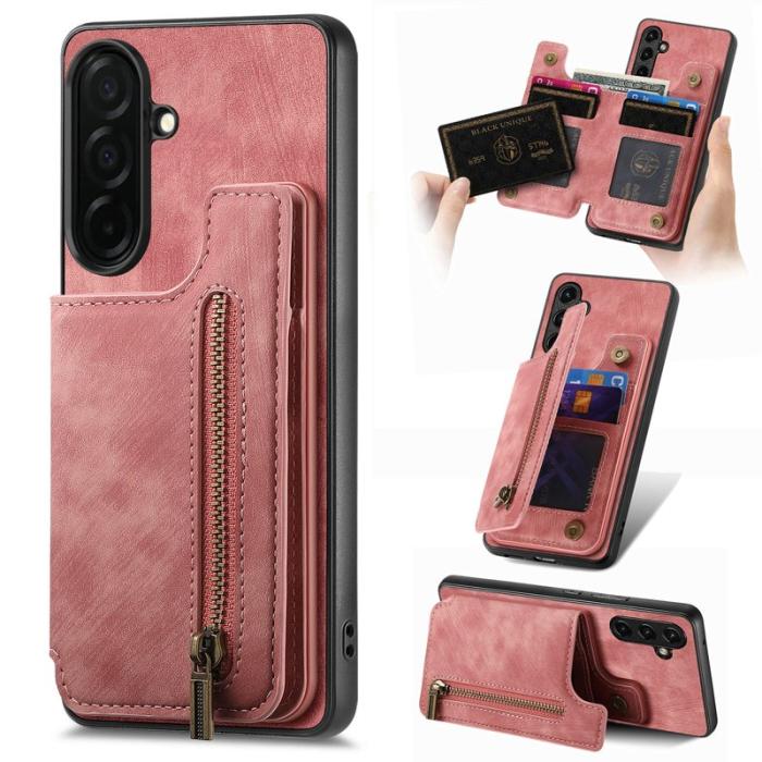 OEM - Mobilfodral för Samsung Galaxy S26 Äkta läder med kortfack - Rosa