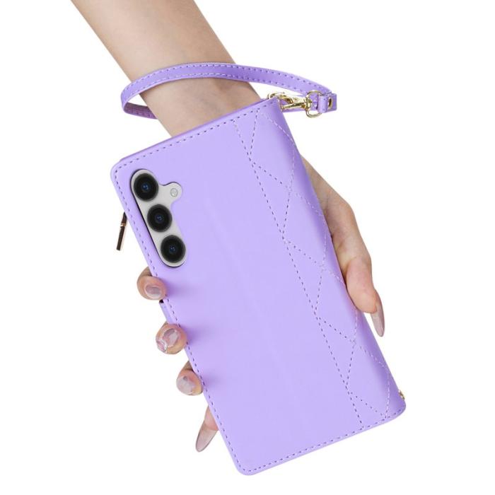 OEM - Plånboksfodral för Samsung Galaxy S26 Äkta läder med rem - Ljuslila
