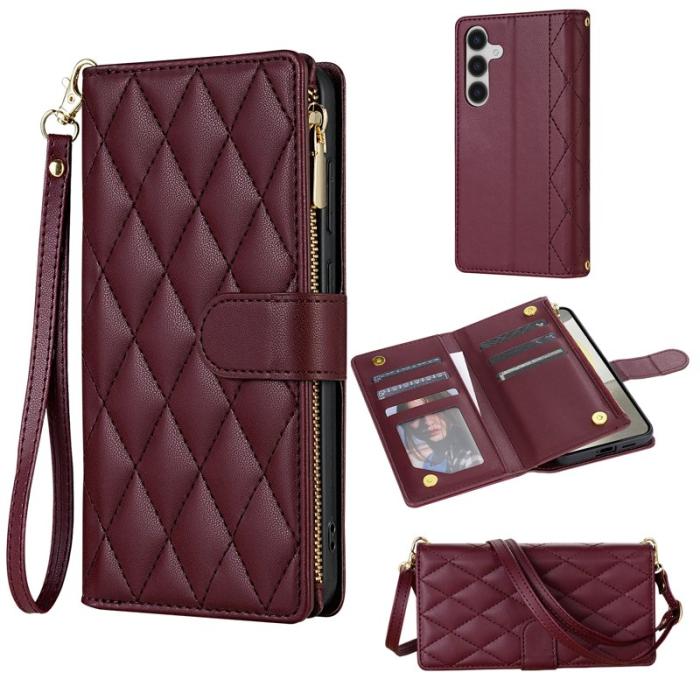 OEM - Plånboksfodral för Samsung Galaxy S26 Äkta läder med rem - Vinröd