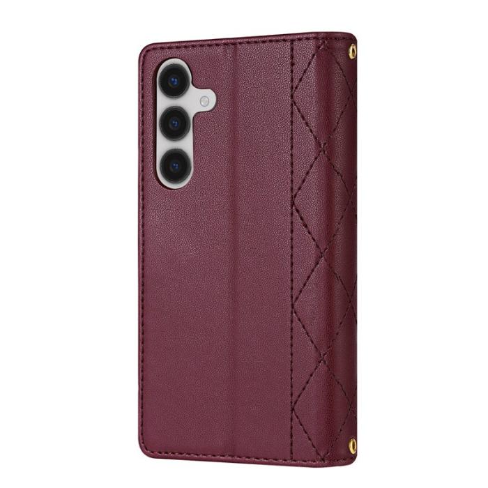 OEM - Plånboksfodral för Samsung Galaxy S26 Äkta läder med rem - Vinröd