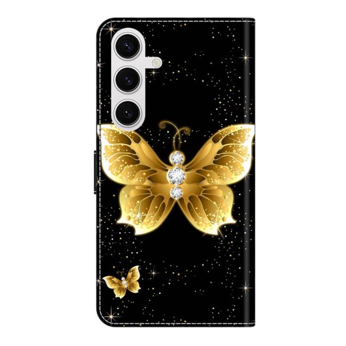 OEM - Plånboksfodral för Samsung Galaxy S26 Äkta läder Mönster - Gyllene fjärilar