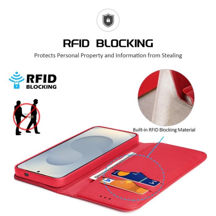 Caseme - CaseMe Plånboksfodral för Samsung Galaxy S26 Äkta läder RFID - Röd