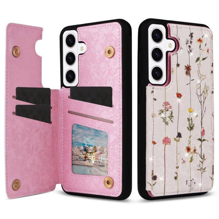 OEM - Mobilfodral för Samsung Galaxy S26 Äkta läder RFID - Torkad blomma