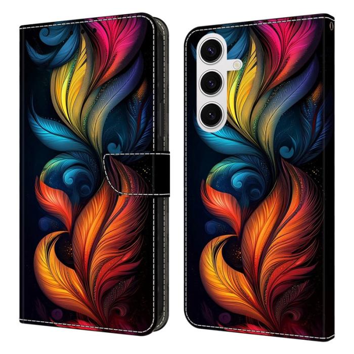 OEM - Plånboksfodral för Samsung Galaxy S26 Äkta läder Stativ - Färgglada fjädrar