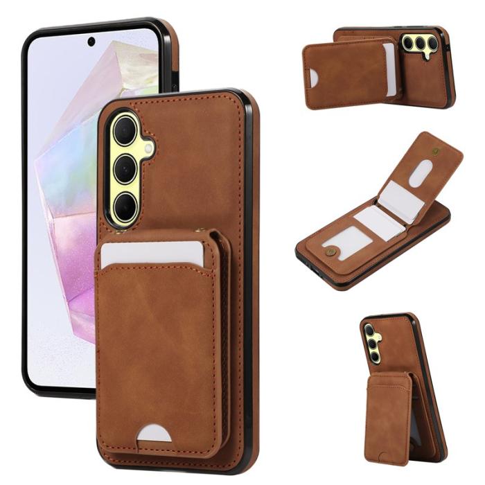 OEM - Mobilfodral för Samsung Galaxy S26 Äkta läder + TPU Kickstand - Brun