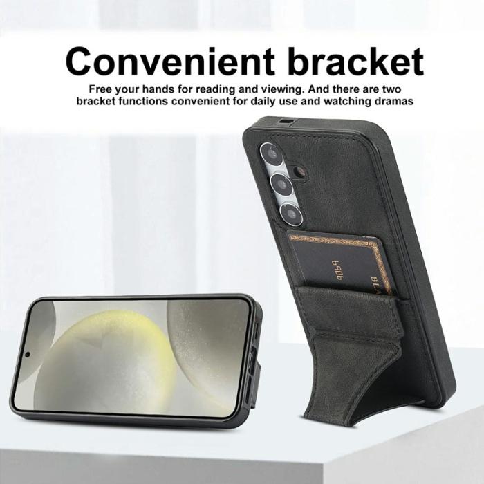 OEM - Mobilfodral för Samsung Galaxy S26 Äkta läder + TPU Kickstand - Svart