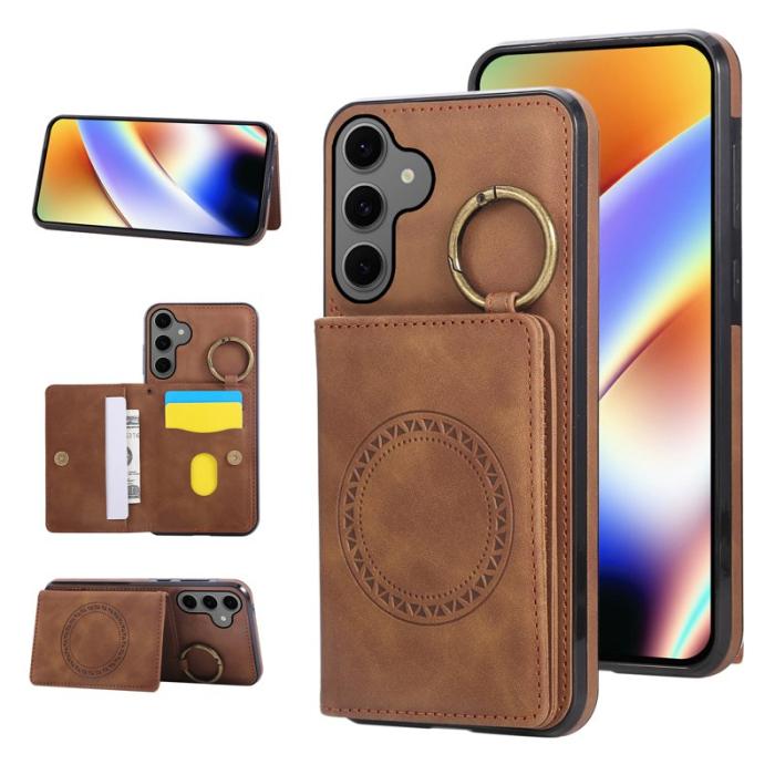 OEM - Mobilfodral för Samsung Galaxy S26 Äkta läder + TPU med Kickstand - Brun